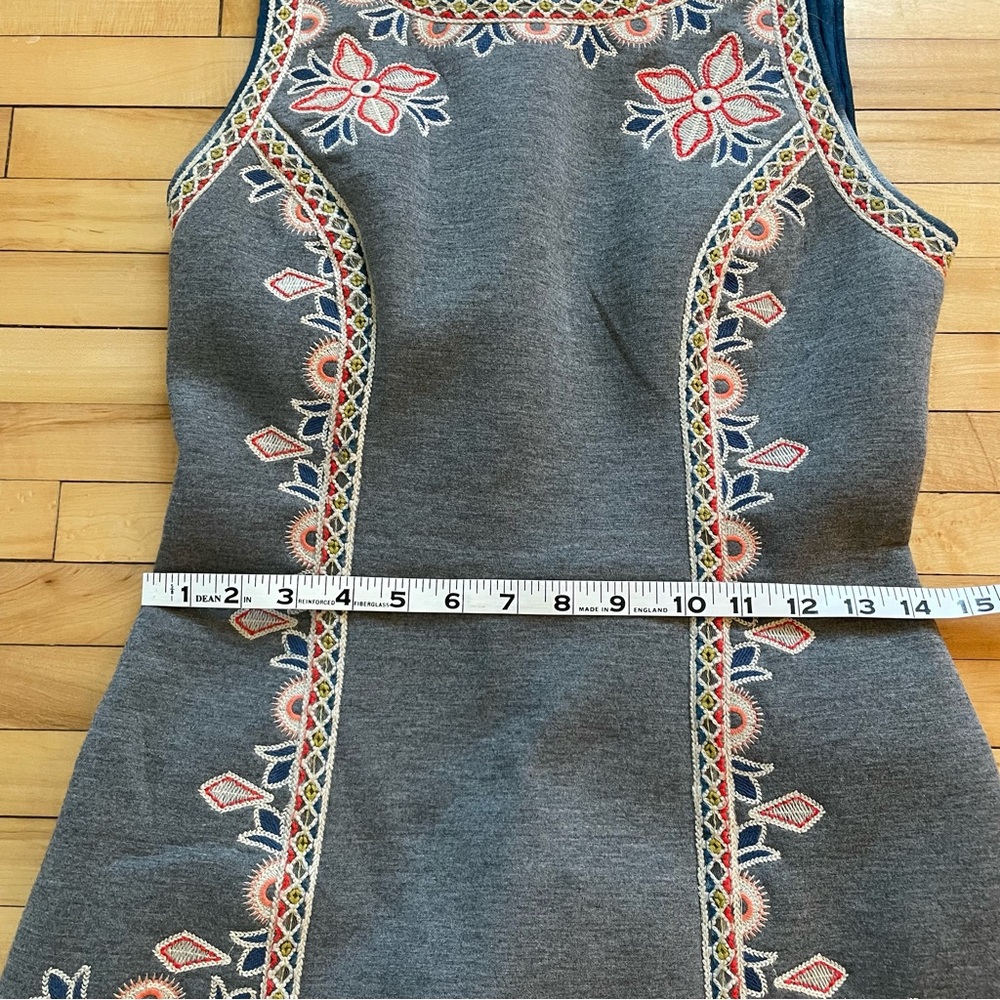 Maeve Gray Embroidered Sleeveless Mini Dress with Pink & Blue Accents - Picture 9 of 10